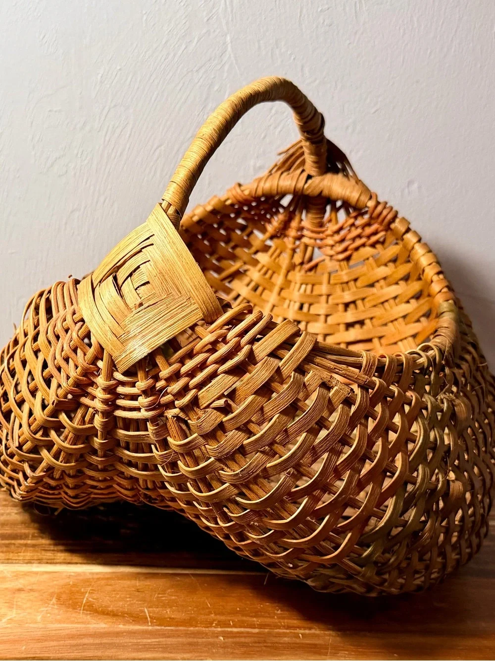 Vintage Woven Rattan Handheld Basket Bag - Natural Brown